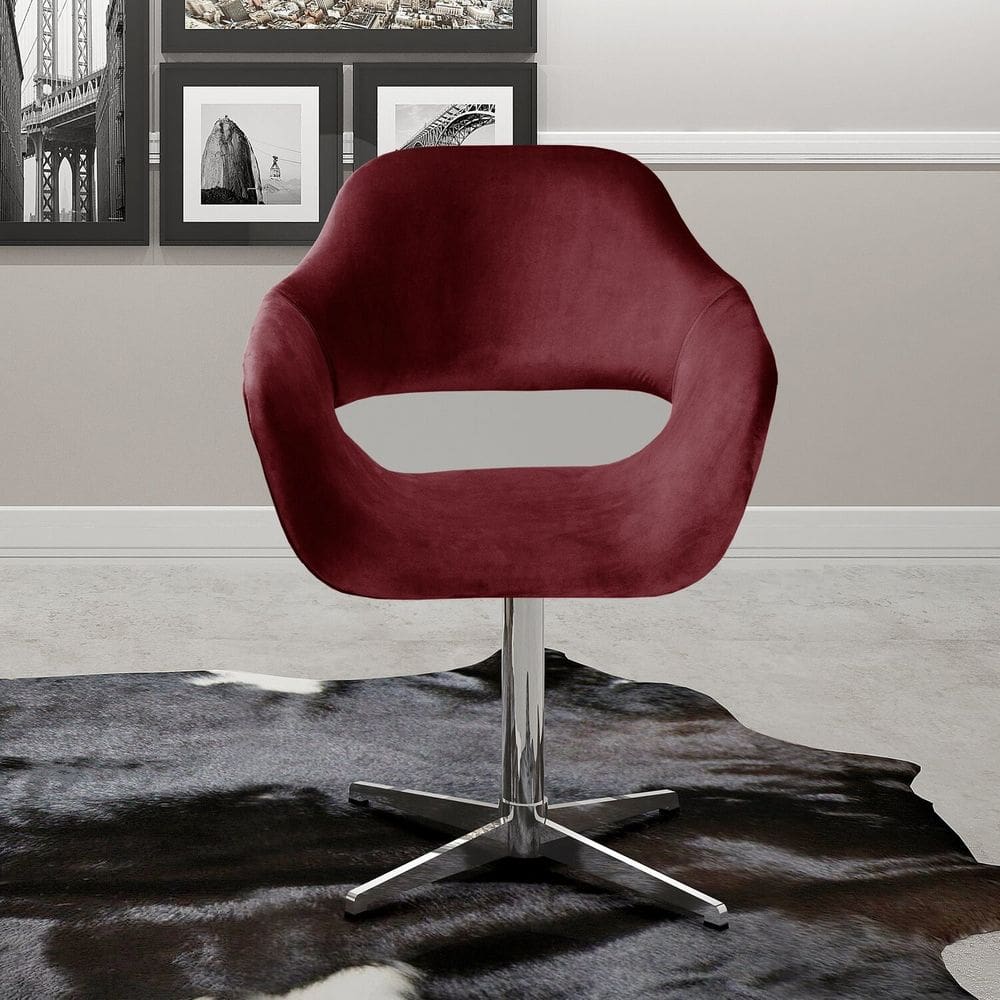 Poltrona Decorativa Zara Pé Giratório de Metal Sala Recepção Bordô