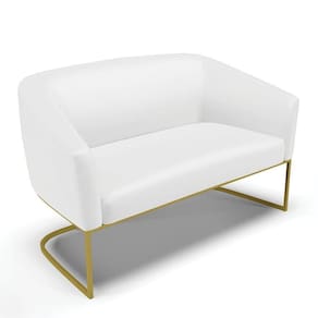Sofá Namoradeira 2 Lugares Base Industrial Dourado Stella Corino Branco D03 - D`rossi
