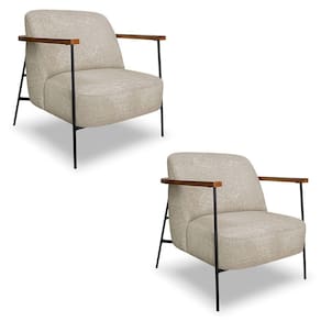 Kit 2 Poltronas Decorativa Celeste Linho Bouclê Bege Base De Ferro Preto - Pallazio