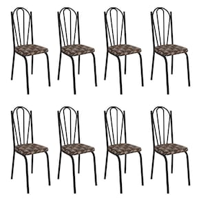 Kit 8 Cadeiras De Cozinha Alabama Estampado Mosaico Palha Pés De Ferro Preto