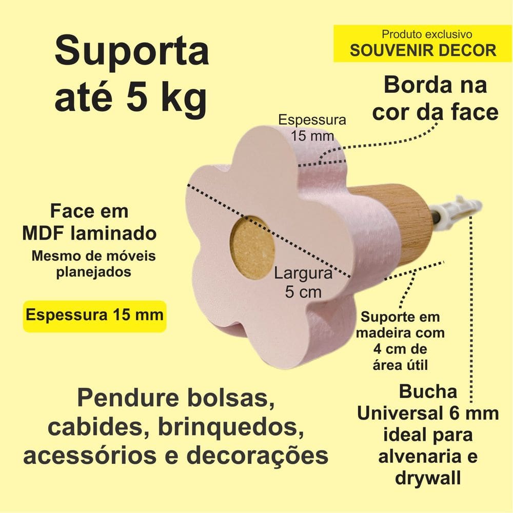 4 Ganchos de parede flor infantil decoração baby 4Flbb15c