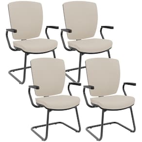 Kit 04 Cadeiras De Escritório Fixa Executiva Office Preto Slim Alta Flexi P03 Vinil Bege