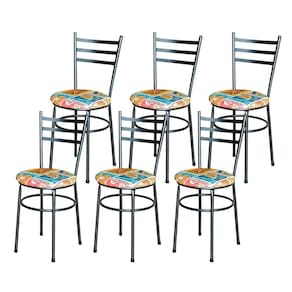 6 Cadeiras Epoxi Preta Craqueada Para Cozinha Assento Floral Cor:happy Hour