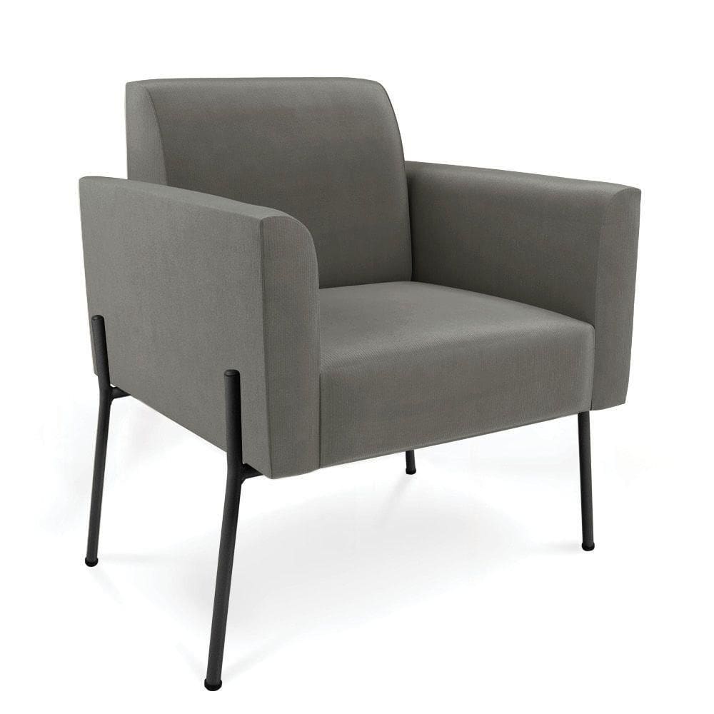 Poltrona Pé De Ferro Preto Para Sala Elisa Suede - D`rossi Cor Grafite