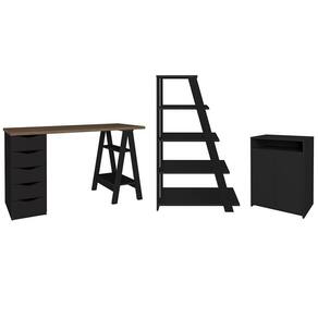 Conjunto Escritório Home Office 3 Peças Stela A06 Nogal-preto - Mpozenato
