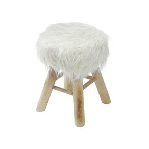 Puff Petit Pelo Longo Creme Base Madeira
