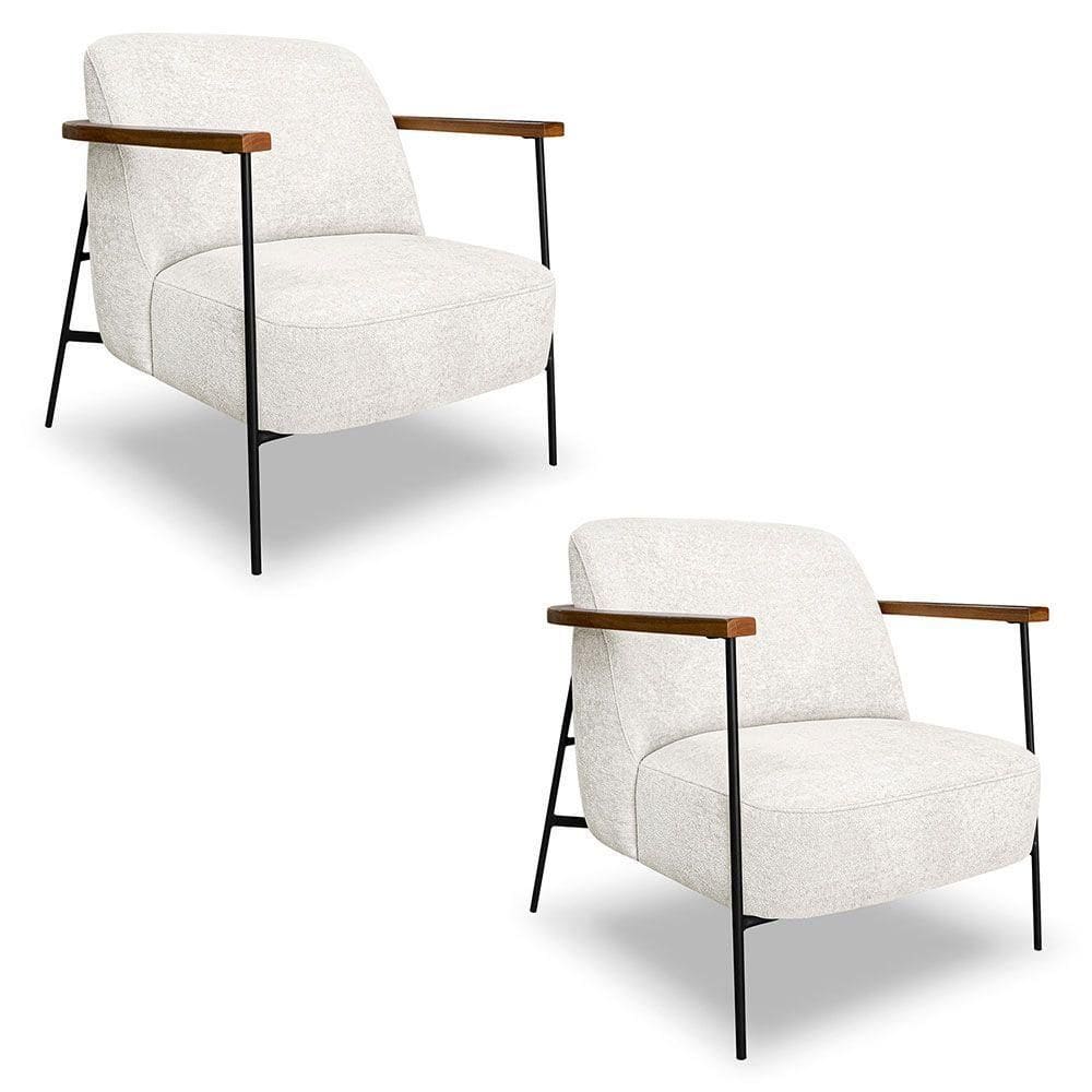 Kit 2 Poltronas Decorativa Celeste Linho Bouclê Base De Ferro Preto - Pallazio Cor Bege Pérola