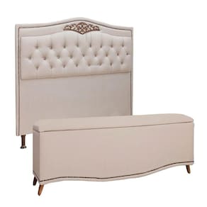 Conjunto Cabeceira E Calçadeira Holanda 90cm Linho Speciale Home Capuccino