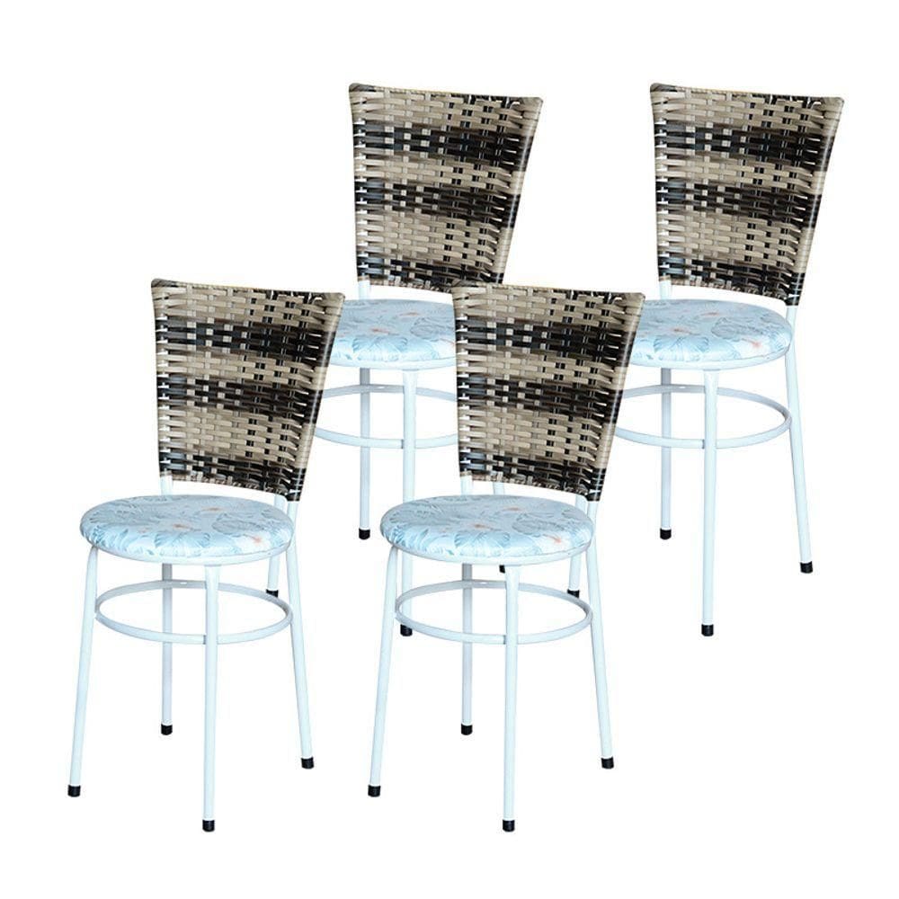 4 Cadeiras Brancas Para Mesa Hawai Cappuccino Premium Assento Floral Cor:floral Gelo