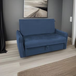 Sofá Cama Para Sala De Estar Zaia Com Baú Veludo Matrix - A Azul