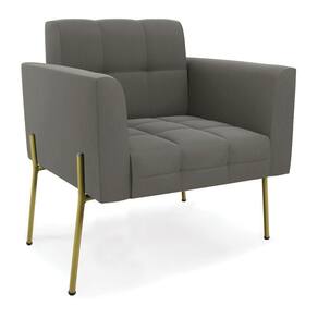 Poltrona Pé De Ferro Dourado Para Sala Elisa Suede D03 - D`rossi Cor Grafite