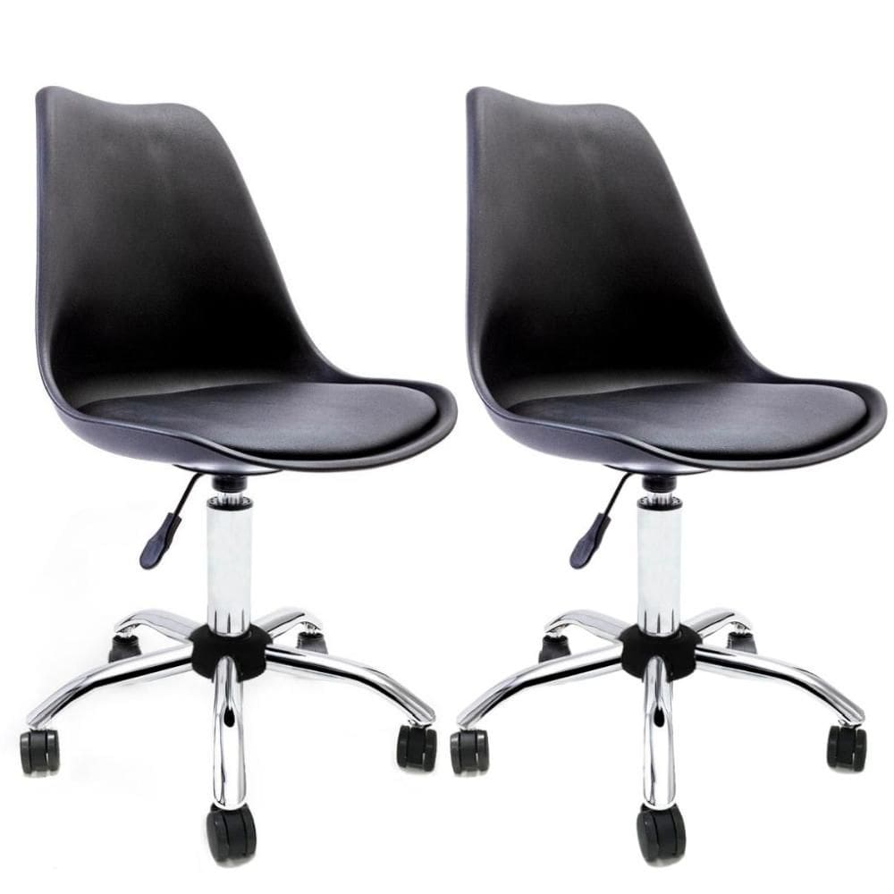 Conjunto 2 Cadeiras Saarinen  Office Cromada Preta