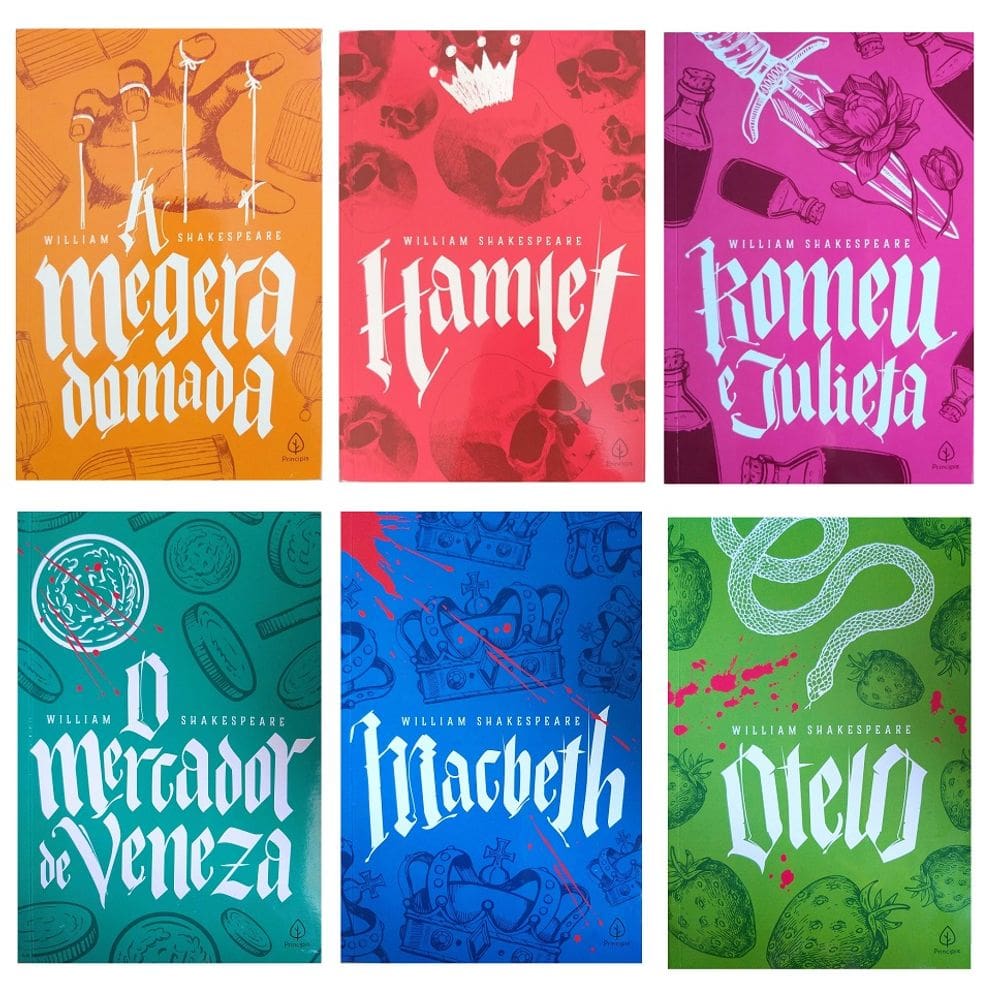 Combo 6 Livros Clássicos William Shakespeare Mercador Otelo Hamlet Macbeth Romeu Julieta Megera Texto Integral em Prosa
