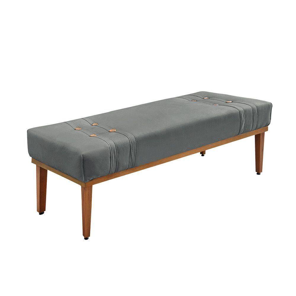 Divã Recamier Banco Base Madeira Para Quarto Gênova 160cm Veludo S04 - D`rossi Cor Cinza