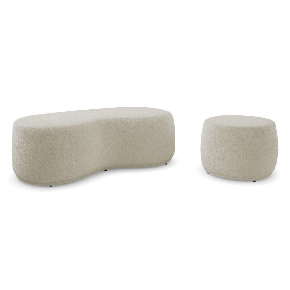 Conjunto 02 Puffs Decorativos Living Aisha Orgânico Bouclê Bege - Desk Design