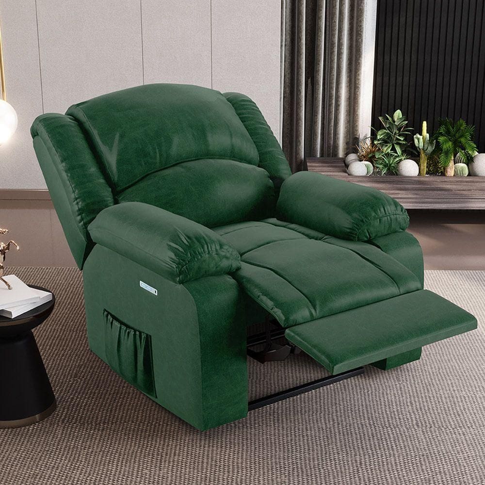 Poltrona Do Papai Reclinável Sala De Cinema Barcelona Elétrica Touch Massagem Usb Pu Verde Musgo