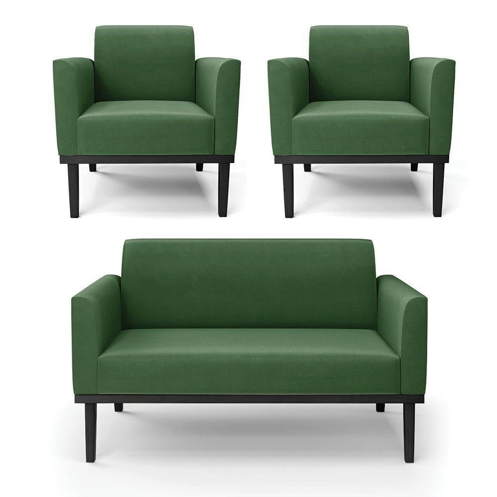 Sofá Namoradeira Com 2 Poltronas Base De Madeira Fixa Preto Marisa Suede D03 - D`Rossi Verde
