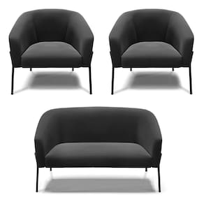 Sofá Namoradeira E 2 Poltronas Pé De Ferro Preto Stella Suede D03 - D`rossi Cor Preto