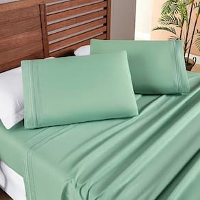 Jogo Cama Lençol Honore Casal Padrão Micro Percal 200 Fios c/ Detalhes Bordados 4 Peças - Salvia Verde