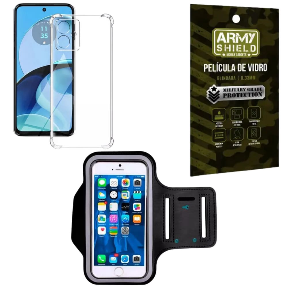 Kit Capinha Moto G24 Power + Braçadeira + Pelicula de Vidro 3D - Armyshield