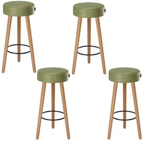 Kit 4 Banquetas Londres Alta 70cm Estofada Verde - Salaone