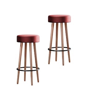 Kit 2 Banquetas Berlin Alta 70cm Estofado Vermelho Telha - Salaone
