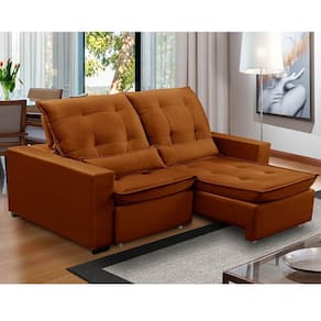 Sofa Retratil Reclinavel 2 Lugares 2,00m Atlantis Veludo Laranjado Lansofbr