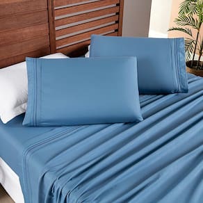 Jogo Cama Lençol Honore Casal Padrão Micro Percal 200 Fios c/ Detalhes Bordados 4 Peças - Azul Ice Blue