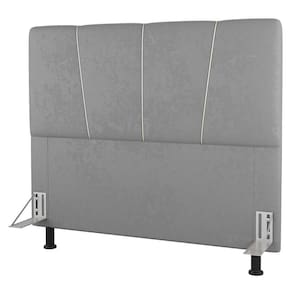 Cabeceira Cama Box Casal King Size Amber 195cm Estofada Linho Cinza Claro - Abmaza