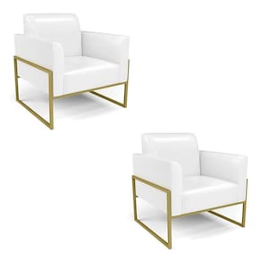 Kit 2 Poltronas Base Industrial Alta Dourado Marisa Corano D03 - D\`rossi Cor Branco