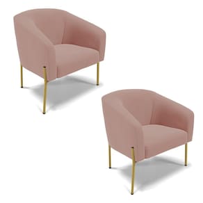 Poltrona Pé De Ferro Dourado Kit 2 Stella Veludo D03 - D`rossi Cor Rose
