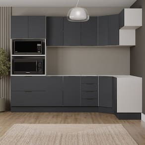 Cozinha Modulada 7 Peças sem Tampo com Rodapé Ipanema Cabecasa Madeiramadeira Grafite Trama