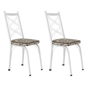 Kit 2 Cadeiras De Cozinha Delaware Estampado Cedro Pés De Ferro Branco