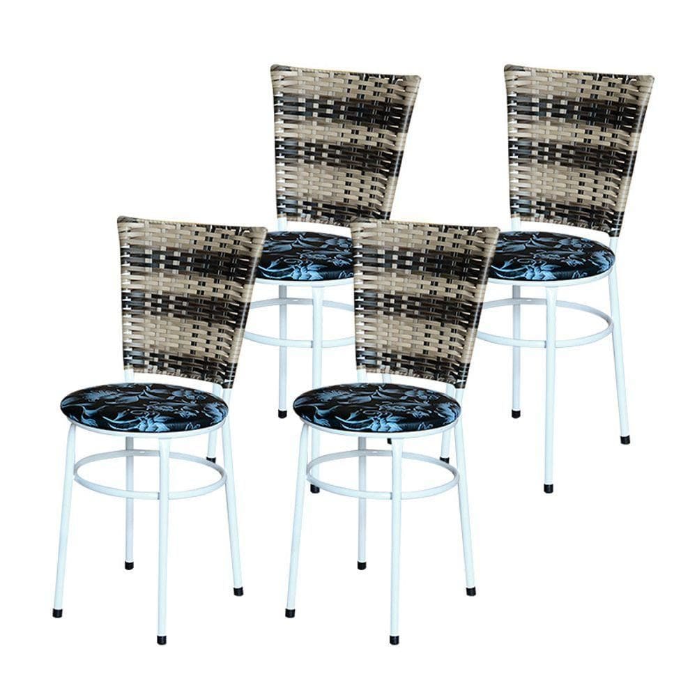 4 Cadeiras Brancas Para Mesa Hawai Cappuccino Premium Assento Floral Cor:floral Preto