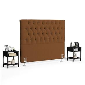 Cabeceira Casal 140cm Cristal Bouclê Telha E 2 Mesas Laterais Plaza Lc1 Preto