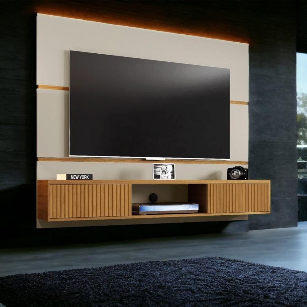 Painel Para Tvs 65 âmbar Off White e Cinamomo Ripado Bechara