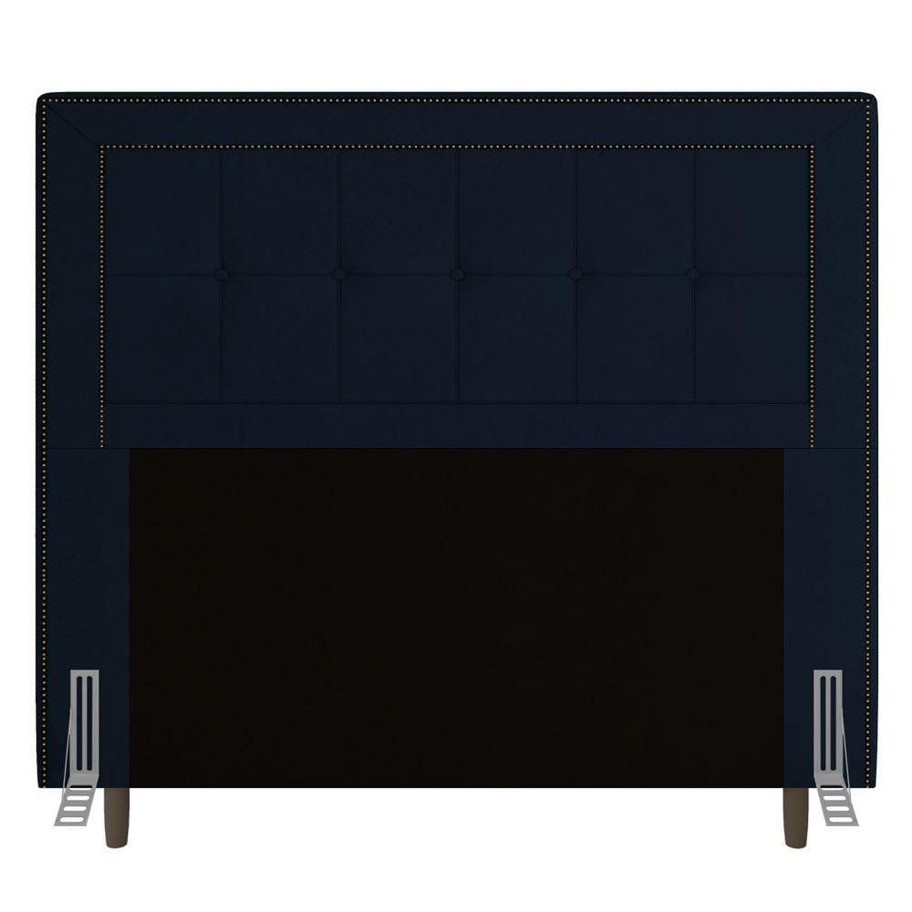 Cabeceira Box KingSize 195cm Com Tachas E Frame Azul Marinho