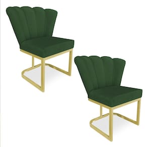 Kit 02 Poltronas Flor Veludo Base Metálica Industrial Dourado - Pallazio Cor Verde