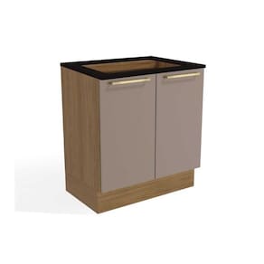 Balcão Cozinha p/Cooktop Botanic M623 top 2 Portas c/Tampo 80cm Nogueira/Fendi/Preto - Kappesberg