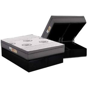 Cama Box Baú Queen: Colchão Ortopédico Polar D28 / EP Orthopremium Hiper Resistence + Base CRC Suede Black(158x198)