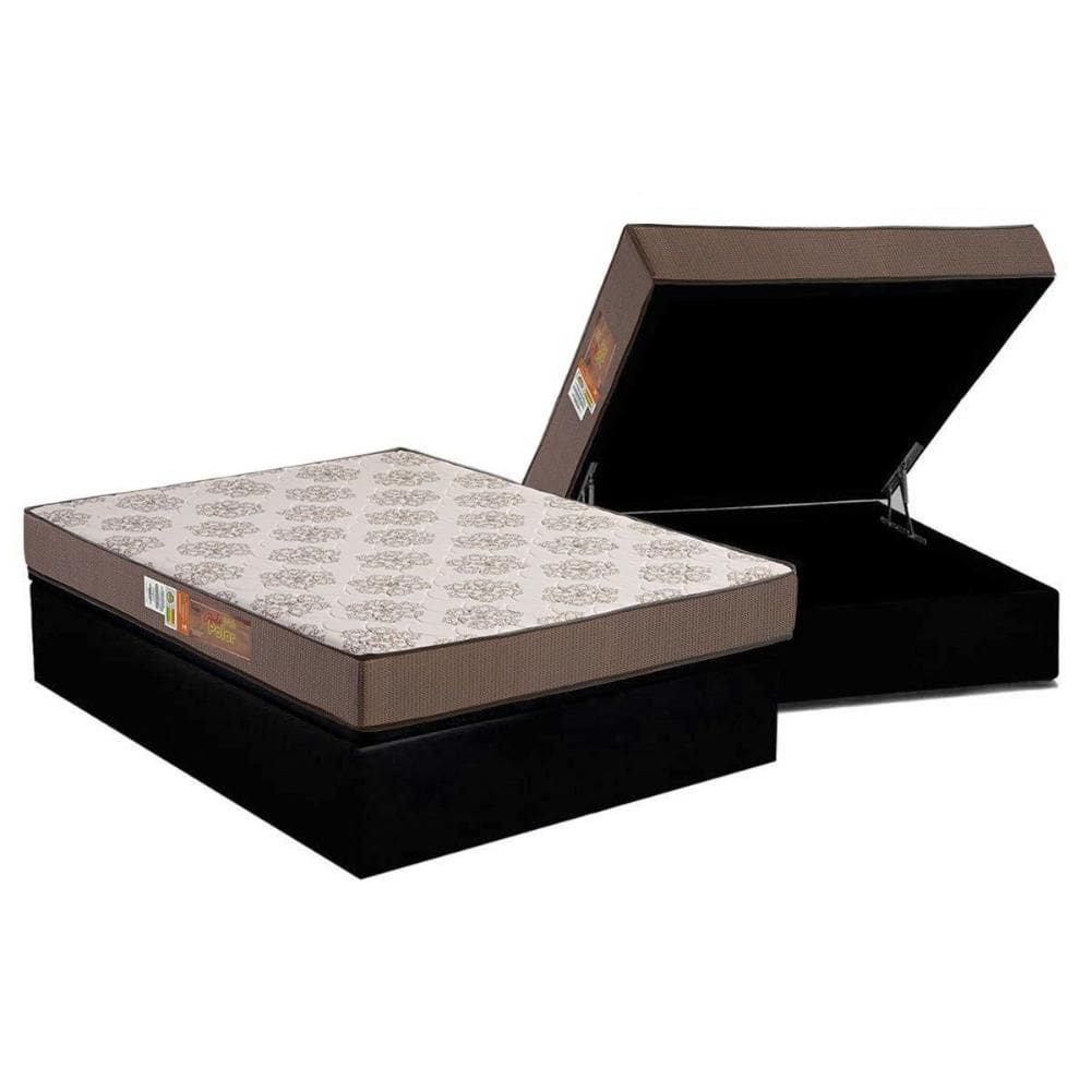Cama Box Baú Casal: Colchão Espuma Polar D28 Pérola + Base CRC Suede Black(138x188)