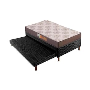Cama Box c/Auxiliar Solteiro: Colchão Espuma Polar D28 Pérola Gray + Base CRC Rústico Black(88x188)