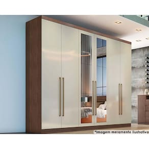 Guarda Roupa Casal 6 Portas e 8 Gavetas c/ Espelho Dello/Trento Cacau Canela/Fendi - Novo Horizonte