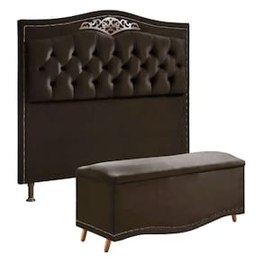 Conjunto Cabeceira E Calçadeira Holanda 140cm Veludo Star Confort Marrom Chocolate
