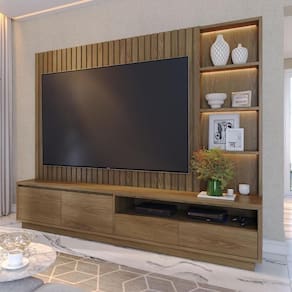 Home Theater 4 Gavetas 4 Prateleiras Com Led Cancún Amêndoa Colibri