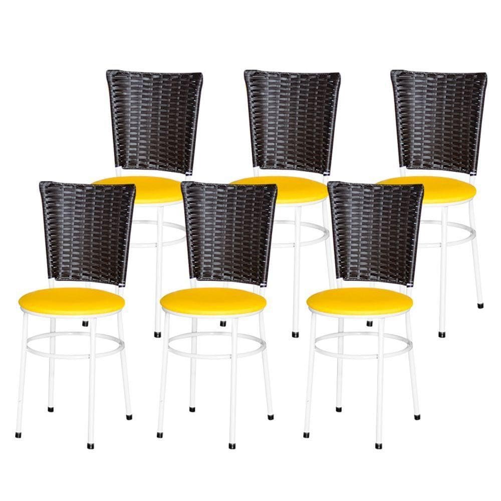 6 Cadeiras Para Mesa Branca Hawai Marrom Cor:amarelo