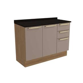 Gabinete de Cozinha Modulado Balcão Botanic M624 c/3 Gavetas e 2 Portas c/Tampo 120cm Nogueira/Fendi/Preto - Kappesberg