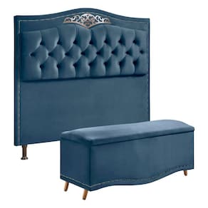 Cabeceira E Calçadeira Holanda 90cm Shop Das Cabeceiras Azul