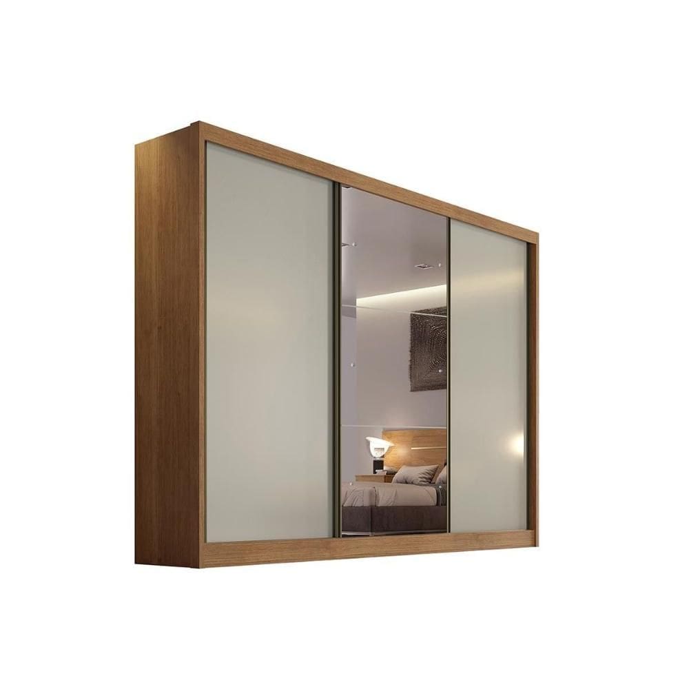 Guarda Roupa Casal 3 Portas de Correr e 8 Gavetas c/ Espelho Natus/Duna Freijo Cumaru c/ Fendi - Novo Horizonte