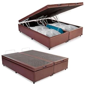 Cama Box Baú Casal Bipartido Sintético Sereneprime Marrom 138x188x44